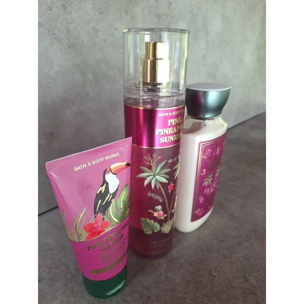 Bath & body works bundle of 3 pink pineapple sunrise body mist lotion hand cream